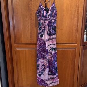 Purple and pink maxi dress with gorgeous Beaded Waist by Sue Wong. Size 10.